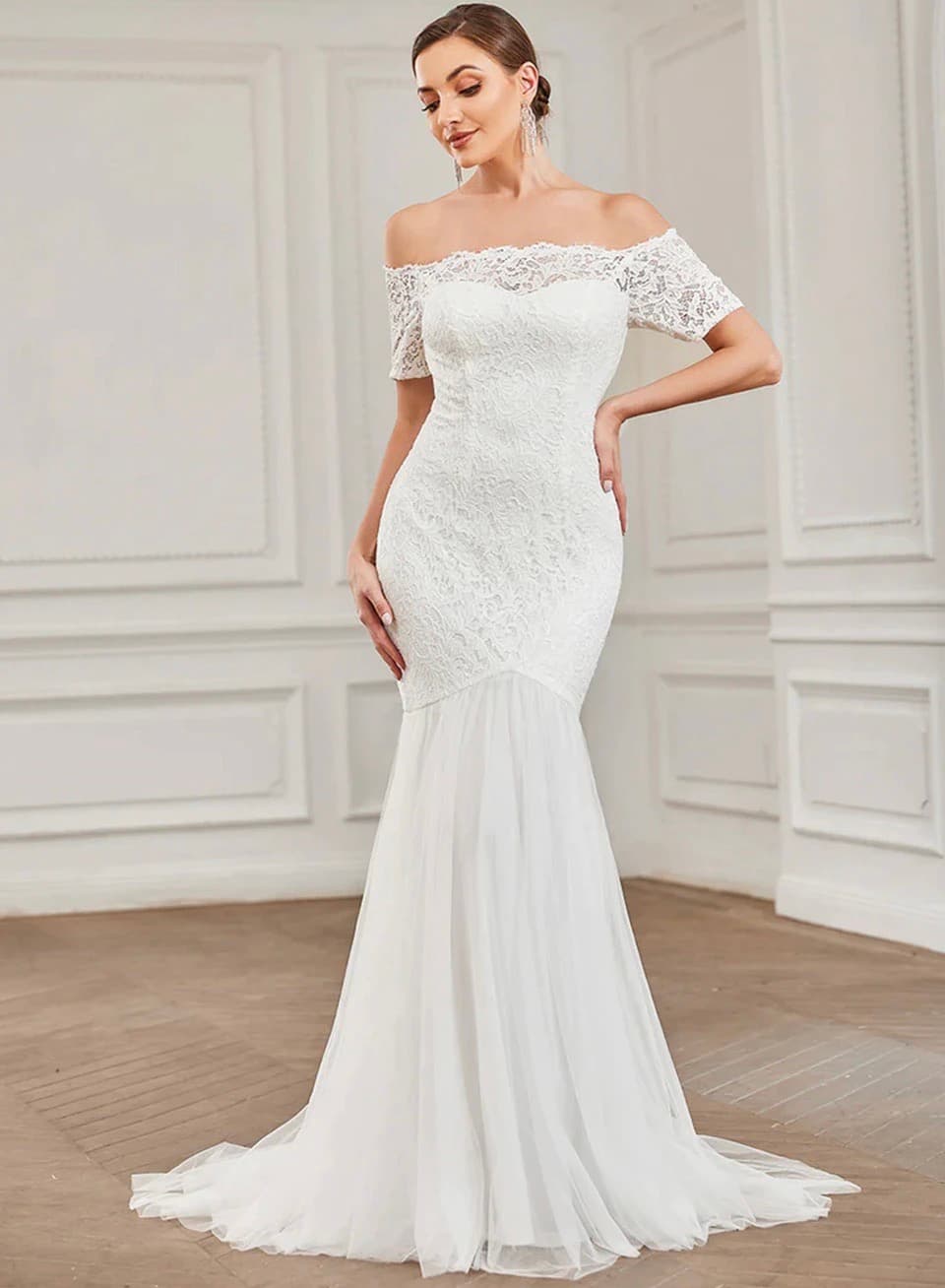 Elegant Evening Dresses Long Off Shoulders Short Sleeve Mermaid Floor Length Gown Ever Pretty of Simple Prom Women Dress