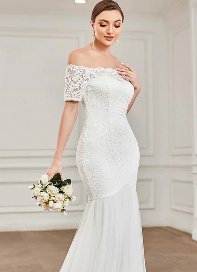 Elegant Evening Dresses Long Off Shoulders Short Sleeve Mermaid Floor Length Gown Ever Pretty of Simple Prom Women Dress