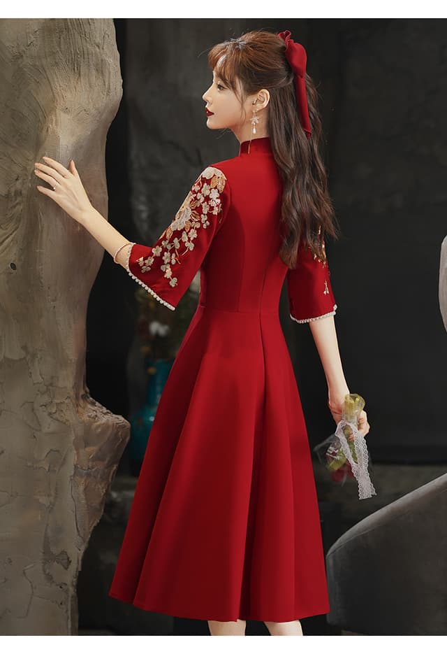 Chinese Style Bridal Toasting Cheongsam Dress Wind Red Traditional Qipao Dress Vintage Wedding Elegant Evening Party Dresses