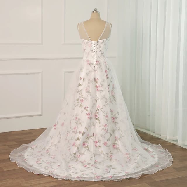 Floral Print Wedding Dress Plus Size Sleeveless Sweetheart Pleats Beading Sequins Robe Mariee Flower Wedding Dresses