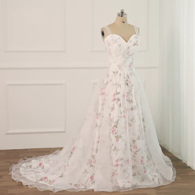 Floral Print Wedding Dress Plus Size Sleeveless Sweetheart Pleats Beading Sequins Robe Mariee Flower Wedding Dresses