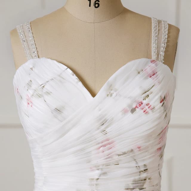 Floral Print Wedding Dress Plus Size Sleeveless Sweetheart Pleats Beading Sequins Robe Mariee Flower Wedding Dresses