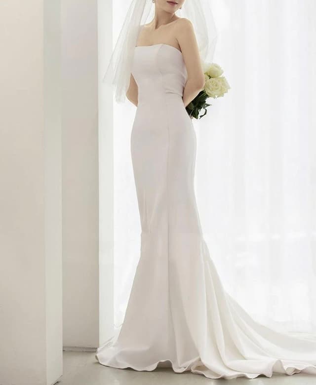 New Mermaid Wedding Dresses Satin Strapless Sleeveless Small Train Vestido De Noiva Simple Fashion Elegant Banquet Dress