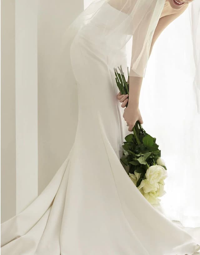 New Mermaid Wedding Dresses Satin Strapless Sleeveless Small Train Vestido De Noiva Simple Fashion Elegant Banquet Dress