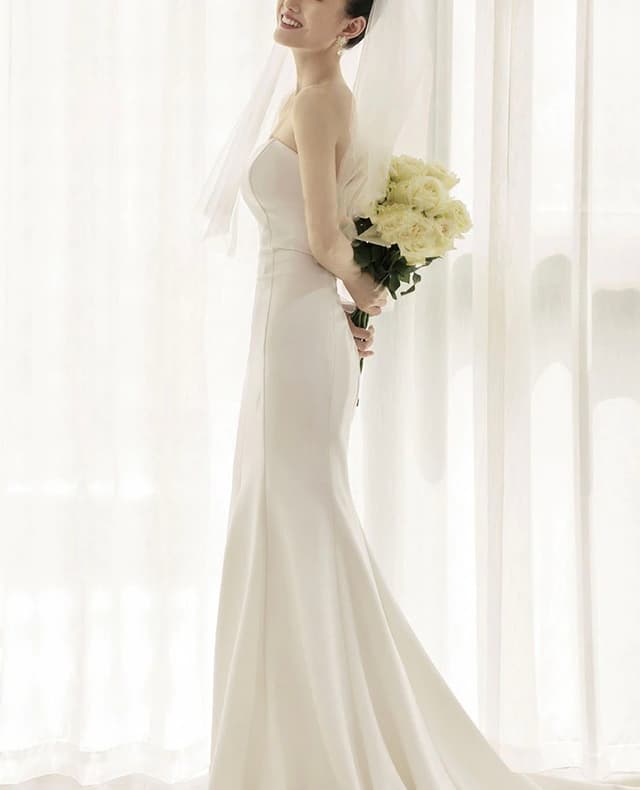 New Mermaid Wedding Dresses Satin Strapless Sleeveless Small Train Vestido De Noiva Simple Fashion Elegant Banquet Dress