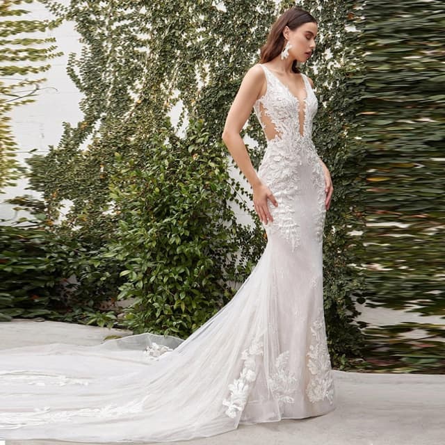 Boho Mermaid Wedding Dress Luxury V-Neck Regular Strap Lace Appliques Backless Court Train