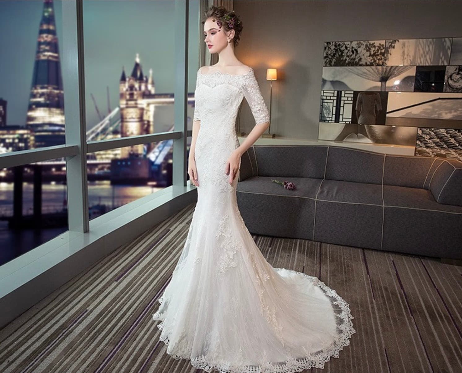 New French Style Mermaid Slim Long Train Wedding Dress