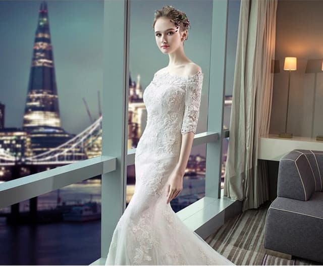 New French Style Mermaid Slim Long Train Wedding Dress