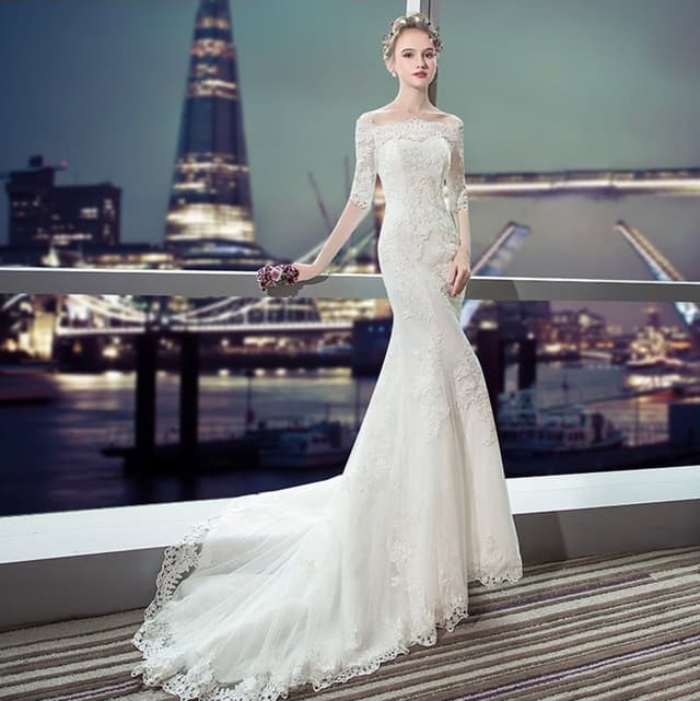 New French Style Mermaid Slim Long Train Wedding Dress