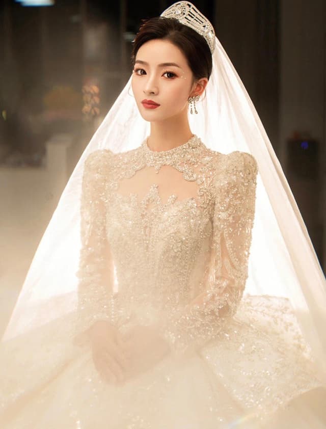 French Royal Palace Style Wedding Dress with Long Trailing Stars