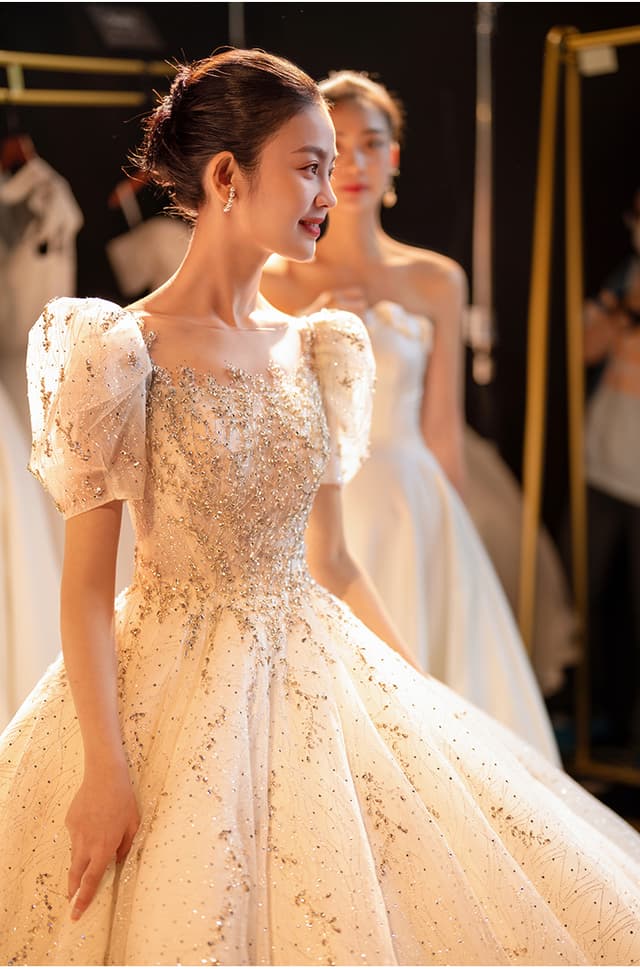 Wedtire Wedding Dress Small Train With Bow Luxury Long Sleeve Lace Handmade Mermaid Style No. Fairytale