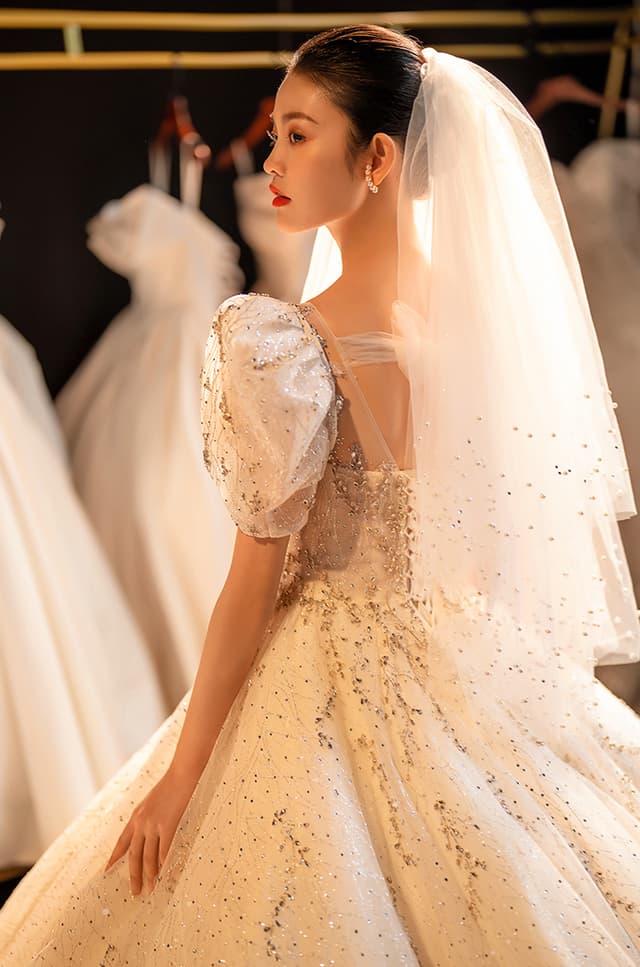 Wedtire Wedding Dress Small Train With Bow Luxury Long Sleeve Lace Handmade Mermaid Style No. Fairytale