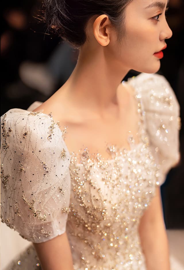 Wedtire Wedding Dress Small Train With Bow Luxury Long Sleeve Lace Handmade Mermaid Style No. Fairytale