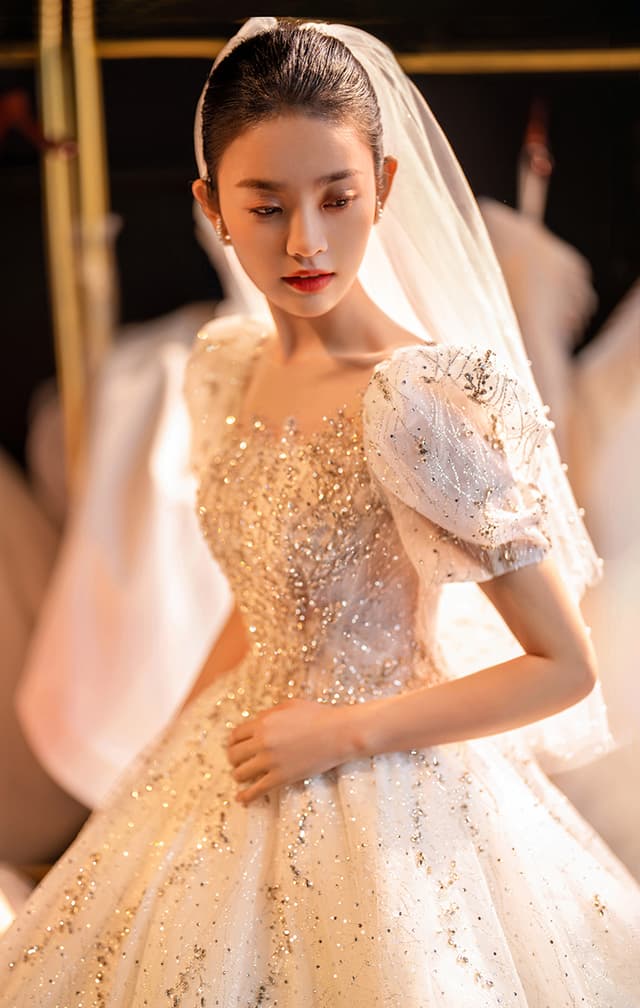 Wedtire Wedding Dress Small Train With Bow Luxury Long Sleeve Lace Handmade Mermaid Style No. Fairytale