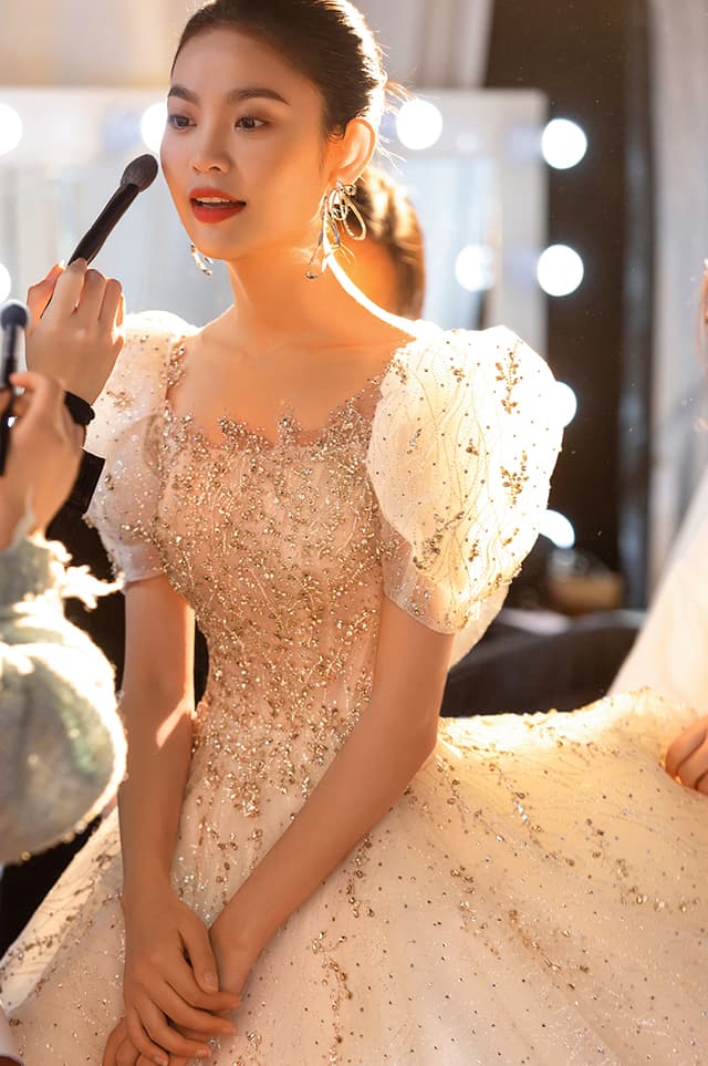 Wedtire Wedding Dress Small Train With Bow Luxury Long Sleeve Lace Handmade Mermaid Style No. Fairytale