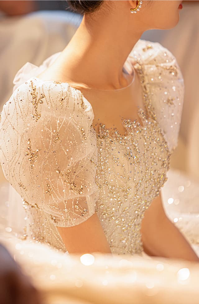 Wedtire Wedding Dress Small Train With Bow Luxury Long Sleeve Lace Handmade Mermaid Style No. Fairytale
