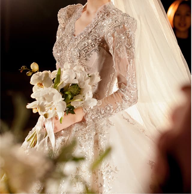 Wedtire Wedding Dress Small Train With Bow Luxury Long Sleeve Lace Handmade Mermaid Style No. Starlight Records