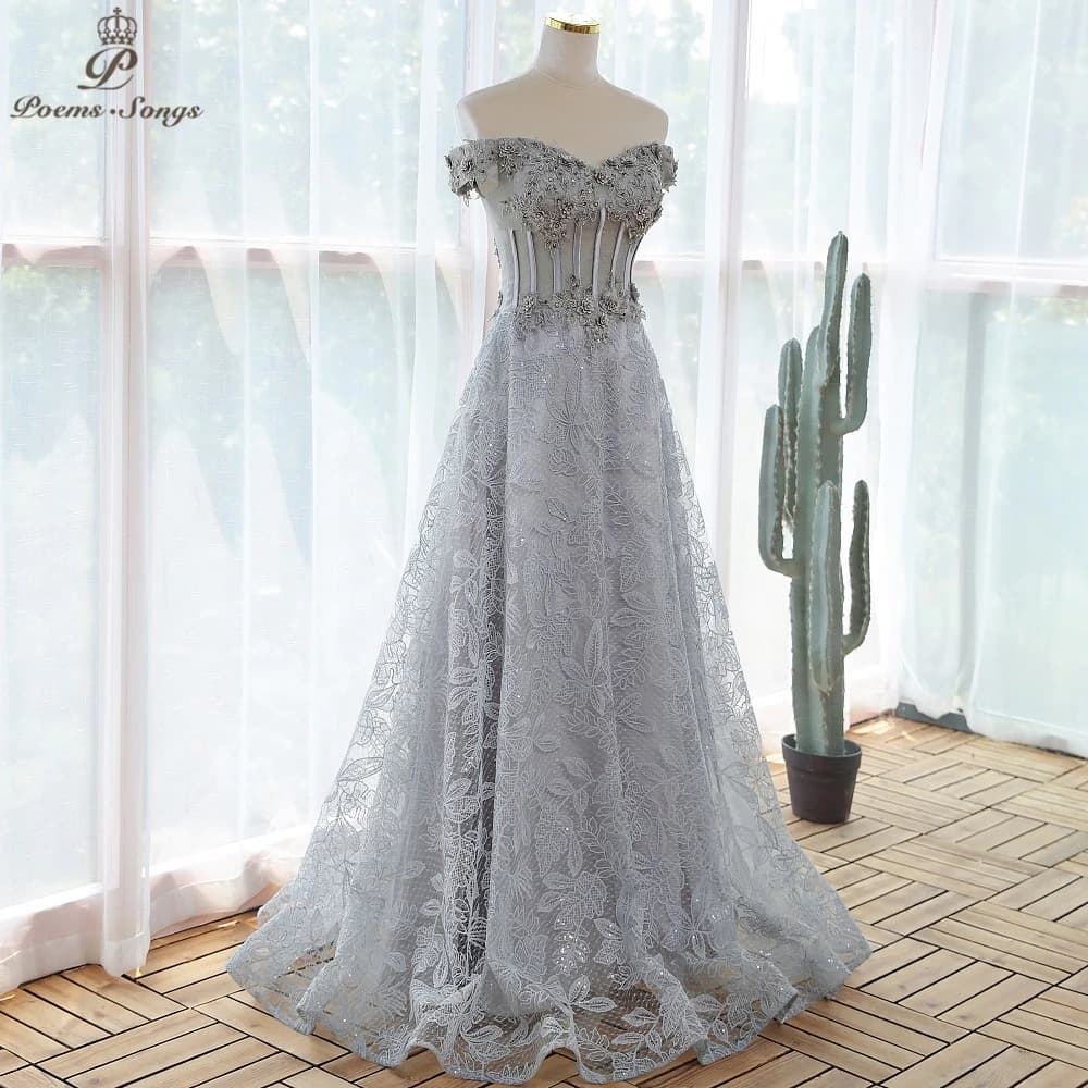 Elegant Sequin Lace Silver Red Burgundy Black Flowers Evening Dress Prom Dresses