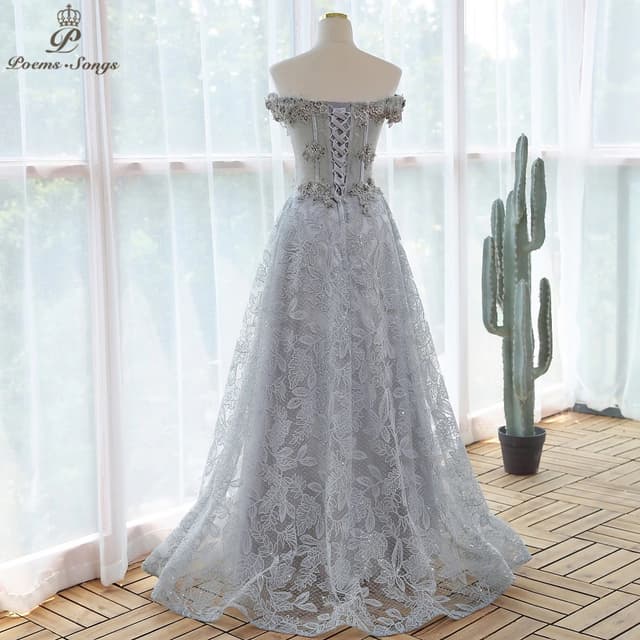 Elegant Sequin Lace Silver Red Burgundy Black Flowers Evening Dress Prom Dresses