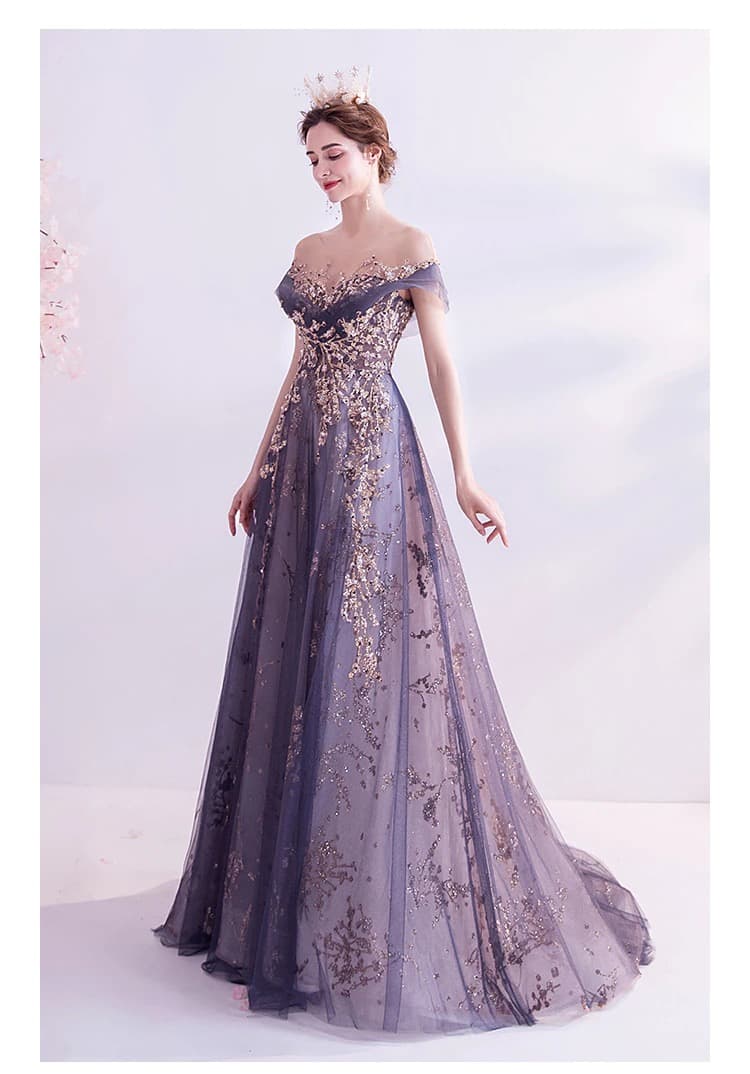 Luxury Party Prom Formal Evening Dress Court Train A-line Sexy Illusion Evening Dress