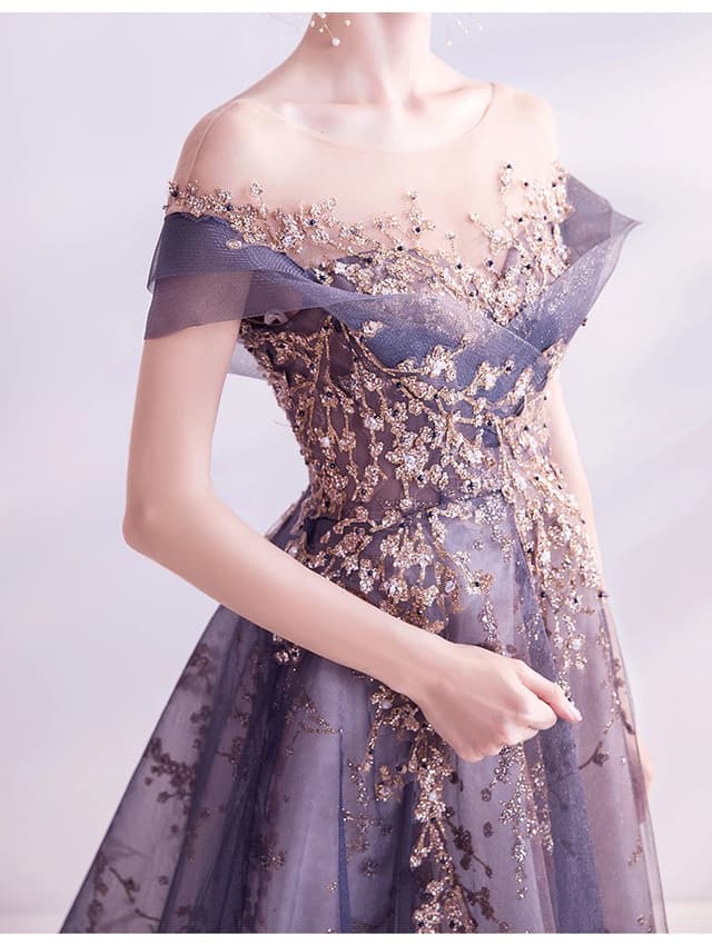 Luxury Party Prom Formal Evening Dress Court Train A-line Sexy Illusion Evening Dress