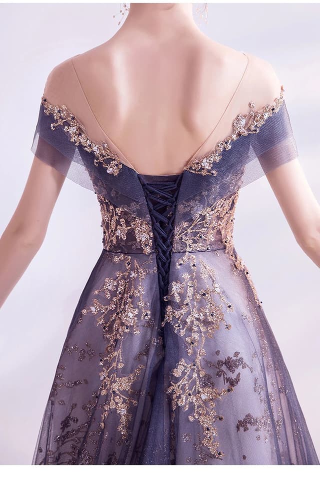 Luxury Party Prom Formal Evening Dress Court Train A-line Sexy Illusion Evening Dress