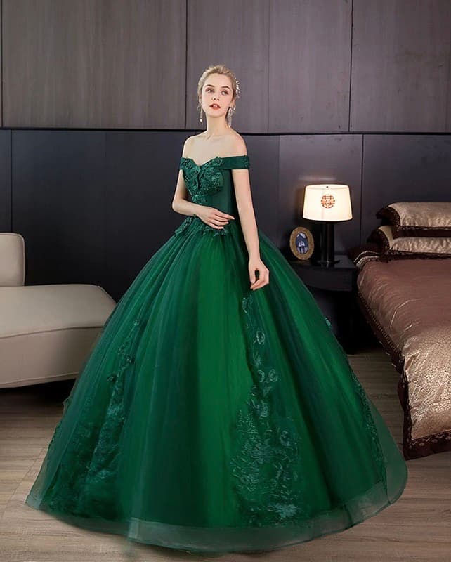 Green Quinceanera Dress Emerald Party Prom Off The Shoulder Ball Gown Wedding Dress