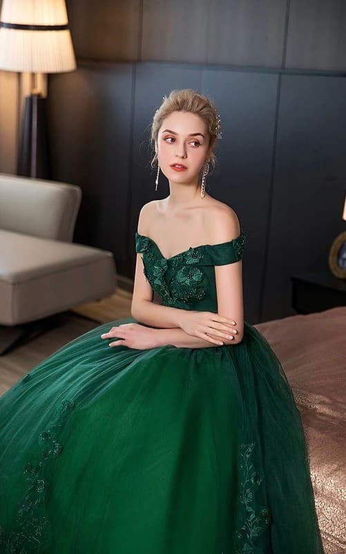 Green Quinceanera Dress Emerald Party Prom Off The Shoulder Ball Gown Wedding Dress