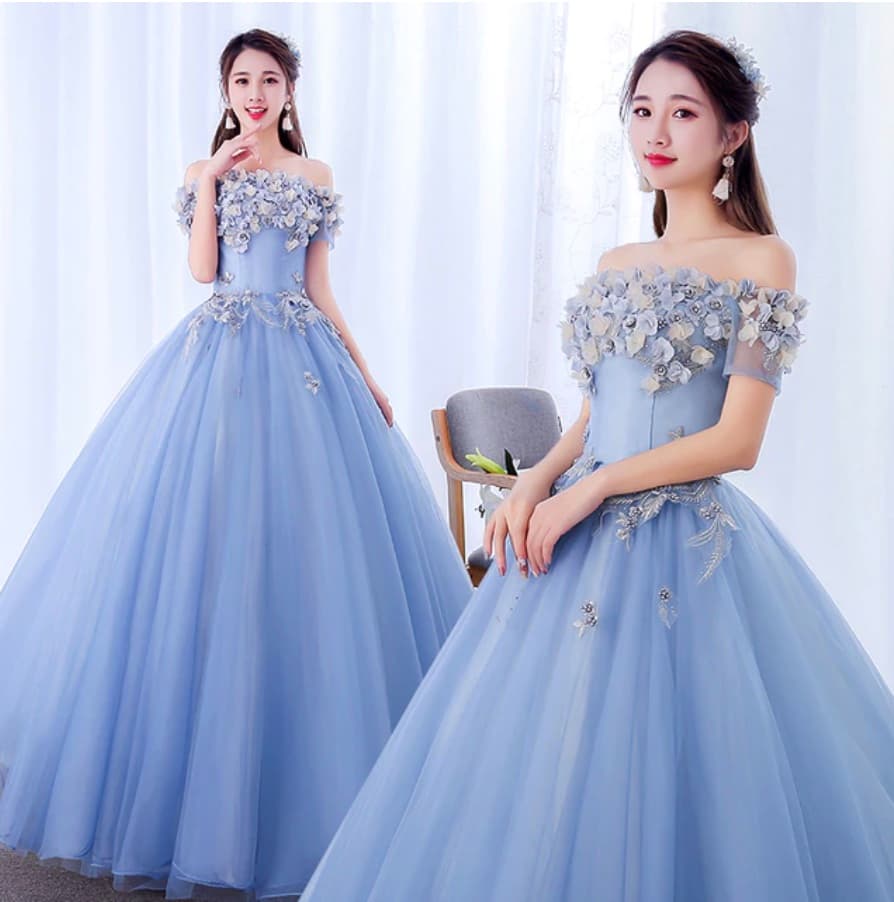 New Classic Party Prom Ball Gown Off The Shoulder Sweet Floral Print Quinceanera Dresses