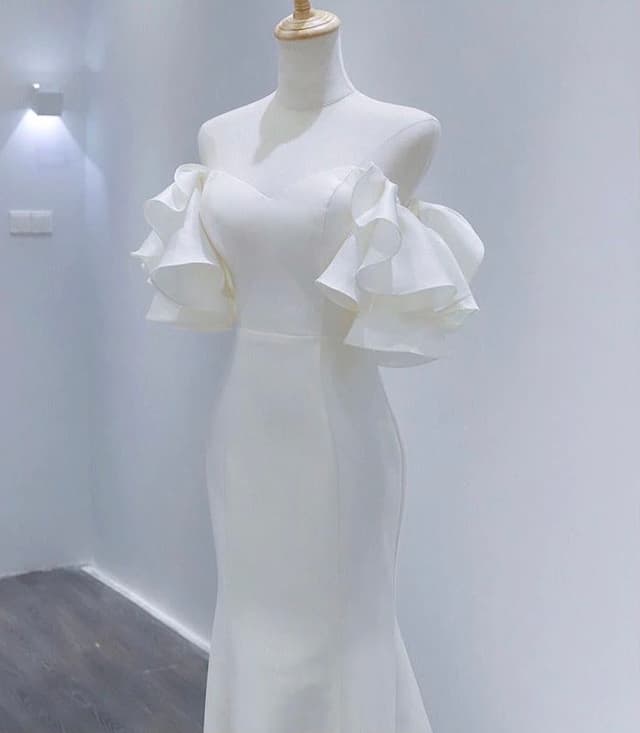 Puff Sleeve Light Satin Wedding Dress New Boho Mermai Wedding Dress Strapless