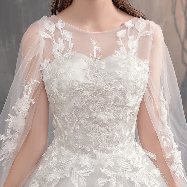 New Wedding Dress With Long Cap Lace Wedding Gown With Long Train Embroidery Princess Plus Szie Bridal Dress