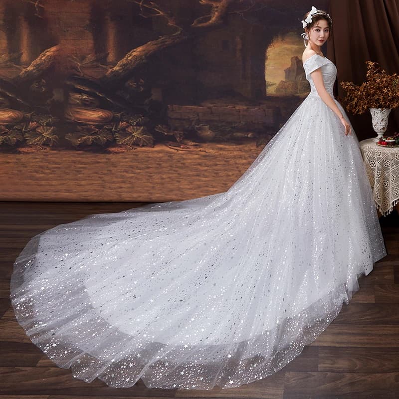 Star Pattern Wedding Dresses Off The Shoulder Floor Length Wedding Gowns Two Colors Simple Bride Dress