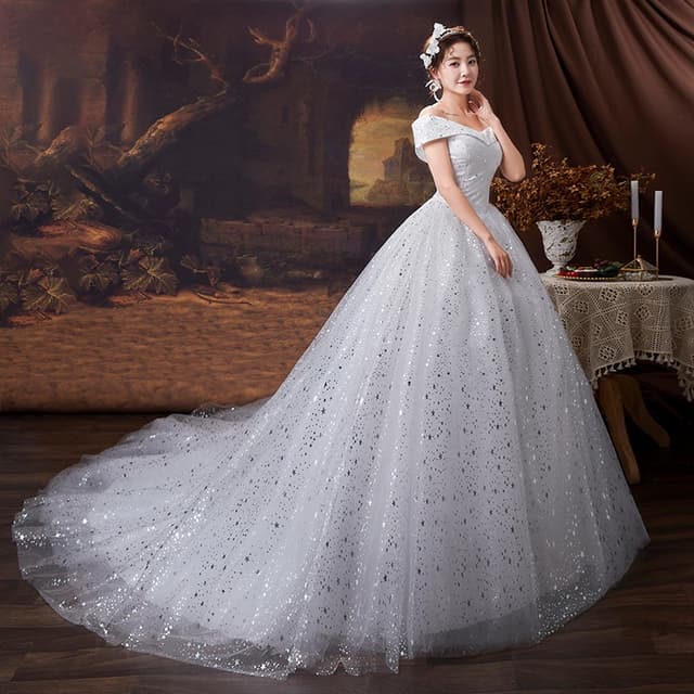 Star Pattern Wedding Dresses Off The Shoulder Floor Length Wedding Gowns Two Colors Simple Bride Dress
