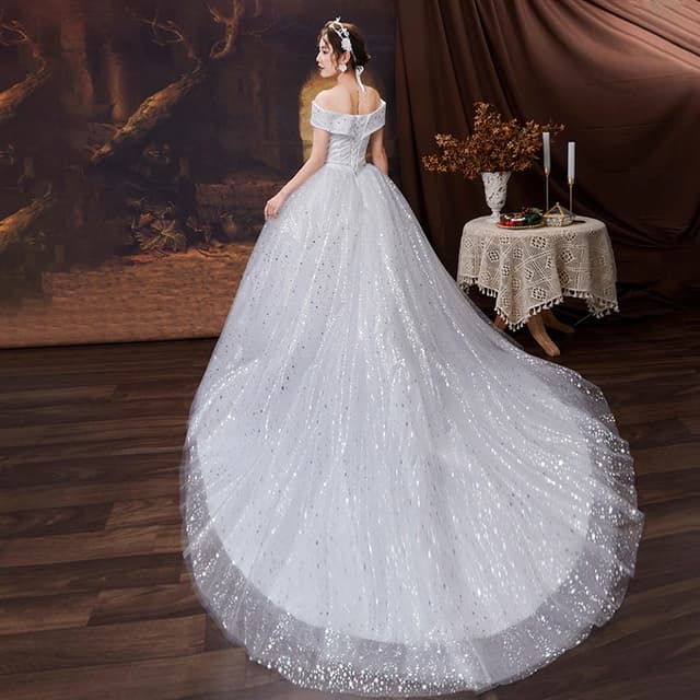 Star Pattern Wedding Dresses Off The Shoulder Floor Length Wedding Gowns Two Colors Simple Bride Dress