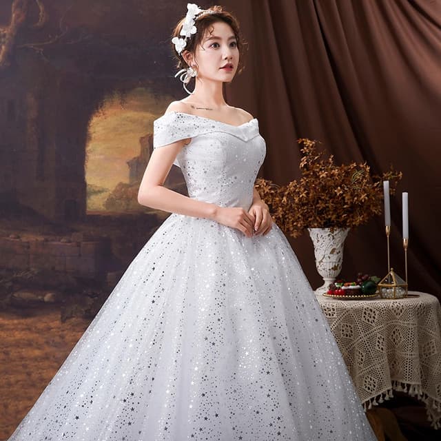 Star Pattern Wedding Dresses Off The Shoulder Floor Length Wedding Gowns Two Colors Simple Bride Dress