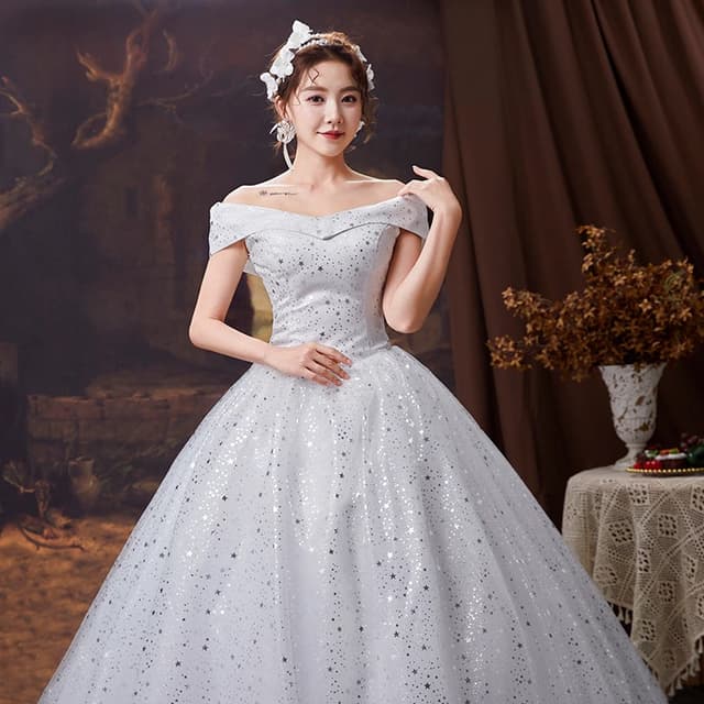 Star Pattern Wedding Dresses Off The Shoulder Floor Length Wedding Gowns Two Colors Simple Bride Dress