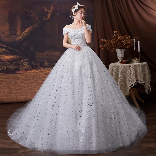 Star Pattern Wedding Dresses Off The Shoulder Floor Length Wedding Gowns Two Colors Simple Bride Dress