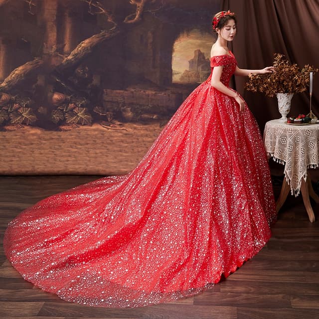 Star Pattern Wedding Dresses Off The Shoulder Floor Length Wedding Gowns Two Colors Simple Bride Dress
