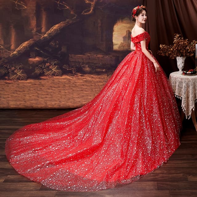 Star Pattern Wedding Dresses Off The Shoulder Floor Length Wedding Gowns Two Colors Simple Bride Dress