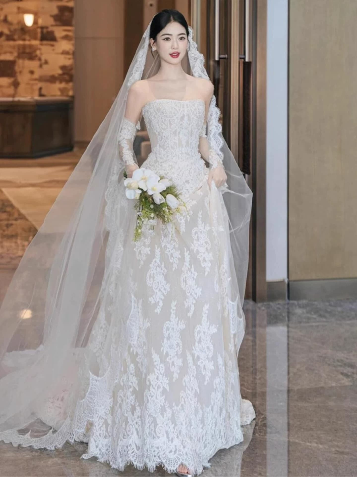 Strapless Wedding Gown with a Subtle Train A Premium-Quality Choice