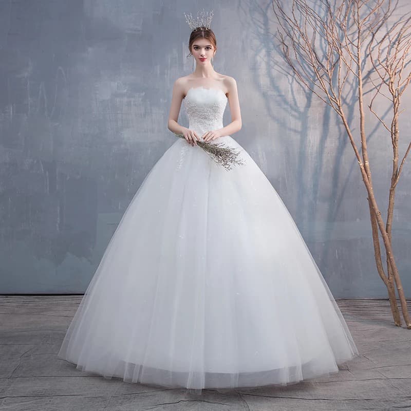 New Wedding Dresses Strapless Appliques Pearls Lace Fashion Wholesale Cheap Simple Bride Dress