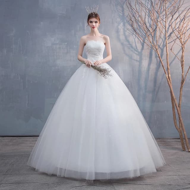 New Wedding Dresses Strapless Appliques Pearls Lace Fashion Wholesale Cheap Simple Bride Dress
