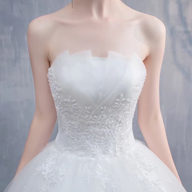 New Wedding Dresses Strapless Appliques Pearls Lace Fashion Wholesale Cheap Simple Bride Dress