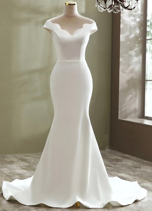 Elegant Sexy Simple Style Boat Neck Mermaid Wedding Dress Bride Gowns Marriage Dress