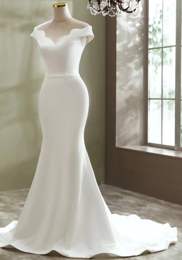 Elegant Sexy Simple Style Boat Neck Mermaid Wedding Dress Bride Gowns Marriage Dress