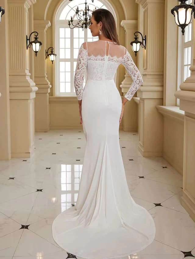 White Long Sleeve Elegant Gorgeous Wedding Dress Mariage Long Train Gown