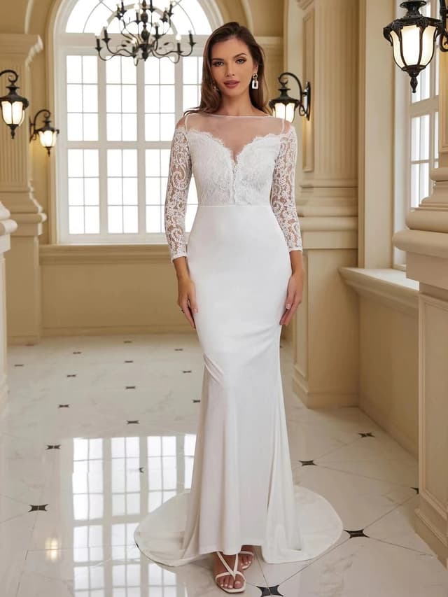 White Long Sleeve Elegant Gorgeous Wedding Dress Mariage Long Train Gown