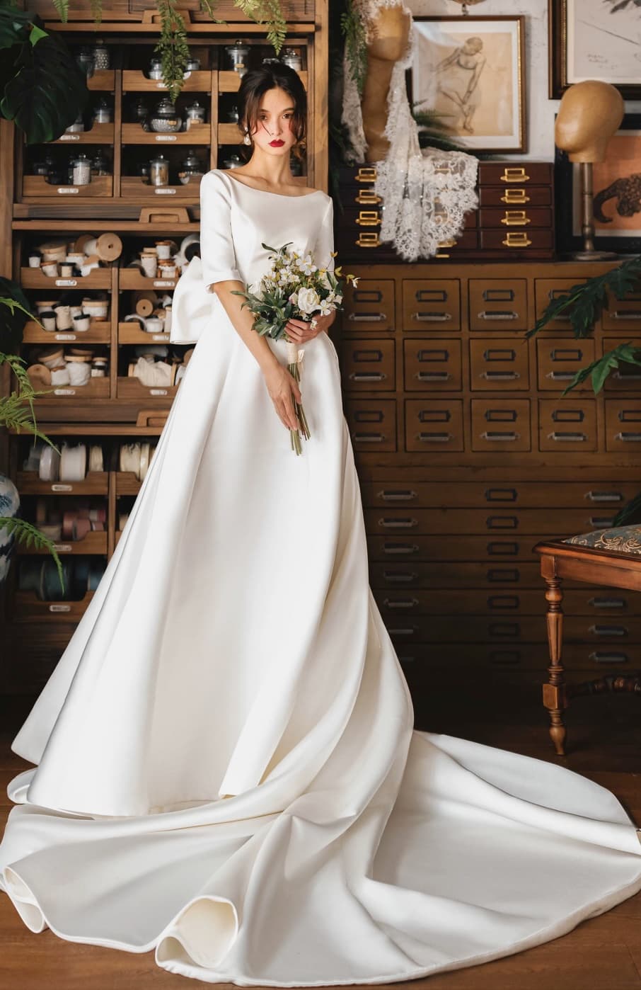 Wedtire Original Style No. Thousand Birds - A sophisticated minimalist satin main wedding gown
