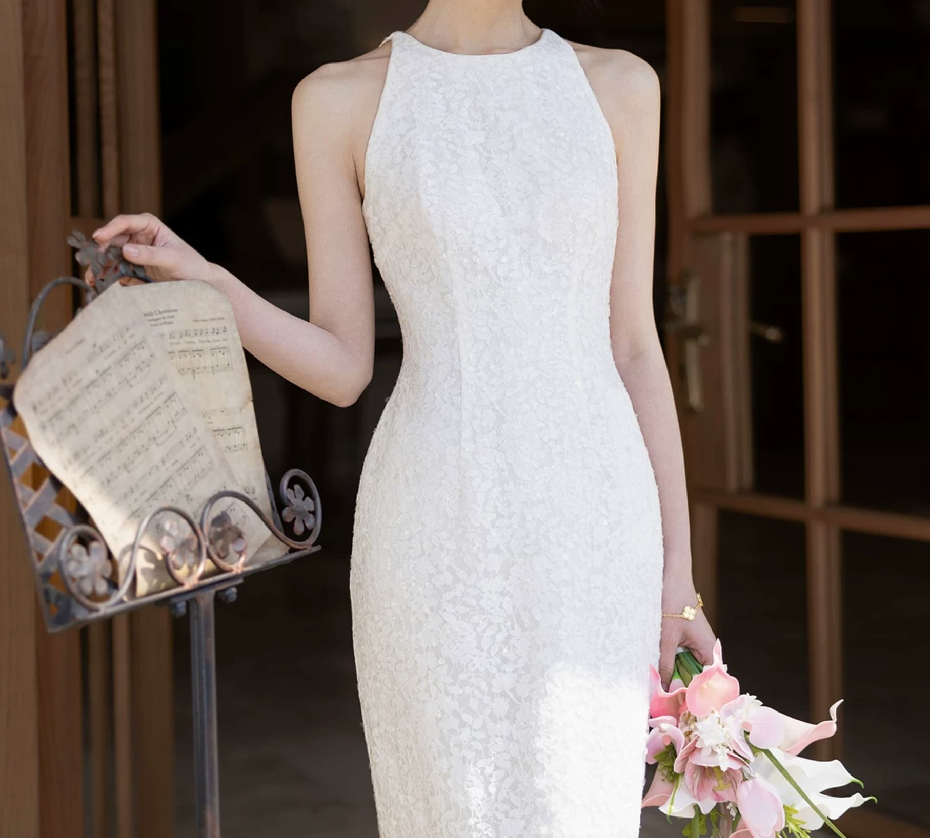 Versatile modern white dress suitable for engagement ceremonies and wedding